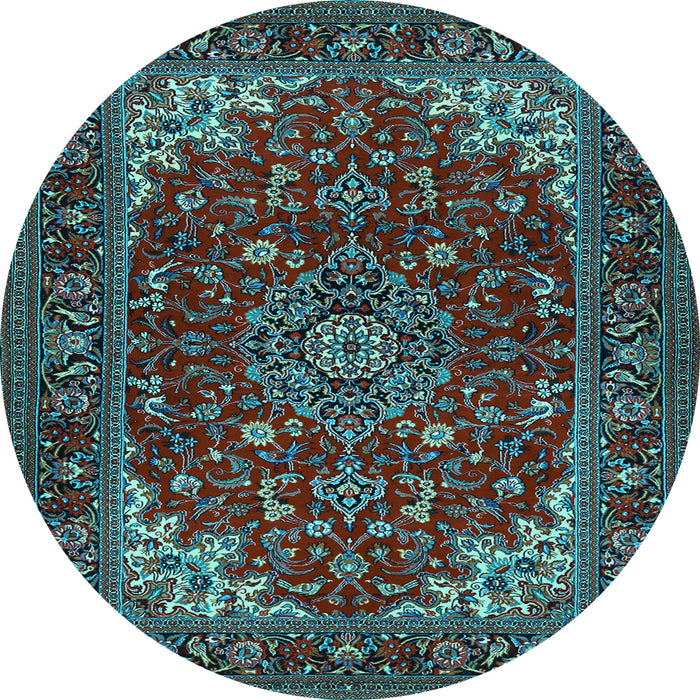Round Medallion Light Blue Traditional Rug, tr1722lblu