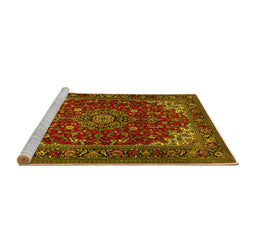 Sideview of Machine Washable Medallion Yellow Traditional Rug, wshtr1722yw