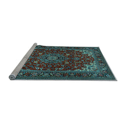 Sideview of Machine Washable Medallion Light Blue Traditional Rug, wshtr1722lblu