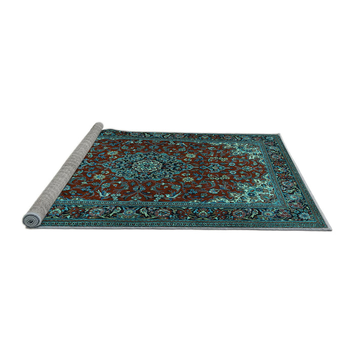 Sideview of Machine Washable Medallion Light Blue Traditional Rug, wshtr1722lblu