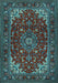 Machine Washable Medallion Light Blue Traditional Rug, wshtr1722lblu