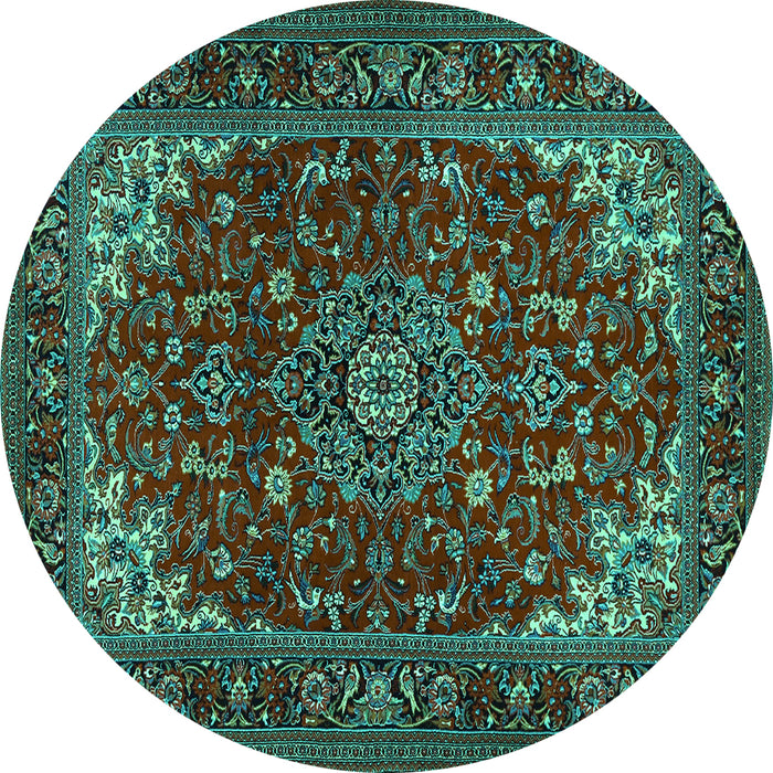 Round Medallion Turquoise Traditional Rug, tr1722turq