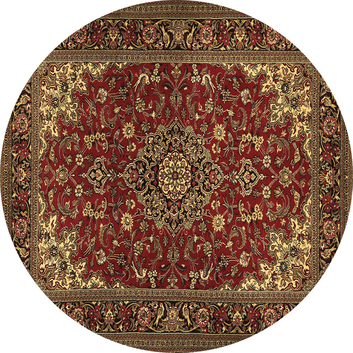 Round Machine Washable Medallion Brown Traditional Rug, wshtr1722brn