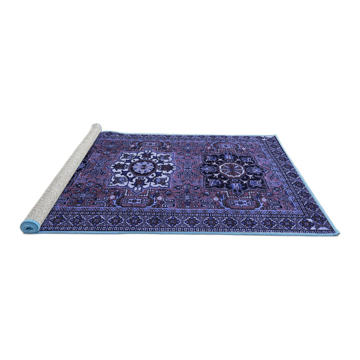 Sideview of Machine Washable Persian Blue Traditional Rug, wshtr1723blu