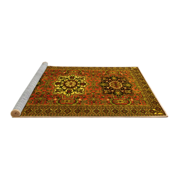 Sideview of Machine Washable Persian Yellow Traditional Rug, wshtr1723yw
