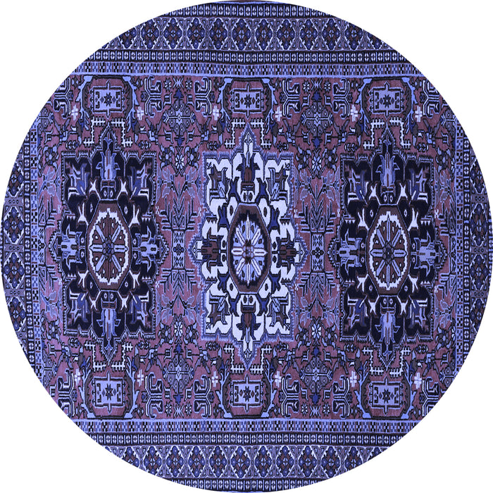 Round Machine Washable Persian Blue Traditional Rug, wshtr1723blu