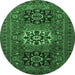 Round Machine Washable Persian Emerald Green Traditional Area Rugs, wshtr1723emgrn