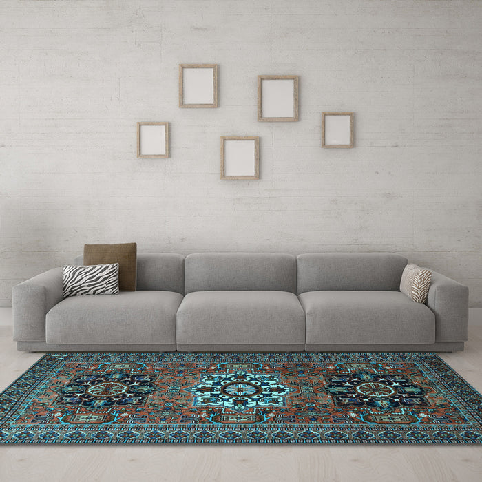 Machine Washable Persian Light Blue Traditional Rug in a Living Room, wshtr1723lblu