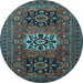 Round Machine Washable Persian Light Blue Traditional Rug, wshtr1723lblu