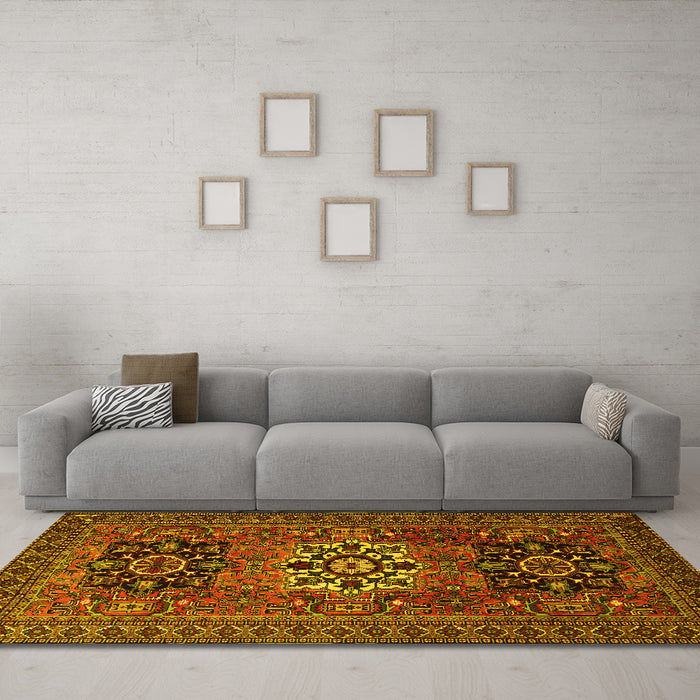 Machine Washable Persian Yellow Traditional Rug in a Living Room, wshtr1723yw