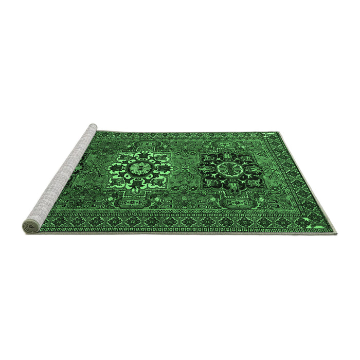 Sideview of Machine Washable Persian Emerald Green Traditional Area Rugs, wshtr1723emgrn