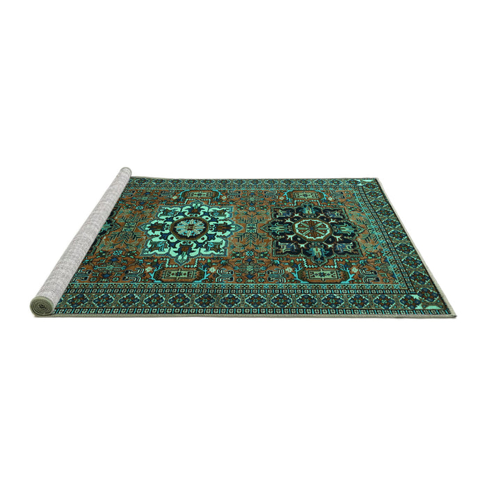 Sideview of Machine Washable Persian Turquoise Traditional Area Rugs, wshtr1723turq