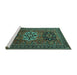 Sideview of Machine Washable Persian Turquoise Traditional Area Rugs, wshtr1723turq