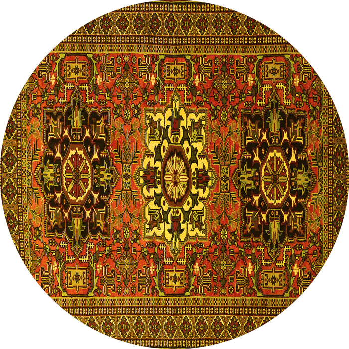 Round Machine Washable Persian Yellow Traditional Rug, wshtr1723yw