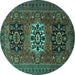 Round Machine Washable Persian Turquoise Traditional Area Rugs, wshtr1723turq