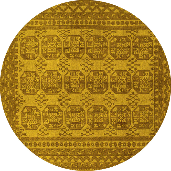 Round Machine Washable Persian Yellow Traditional Rug, wshtr1724yw