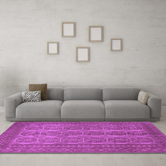Machine Washable Persian Purple Traditional Area Rugs in a Living Room, wshtr1724pur