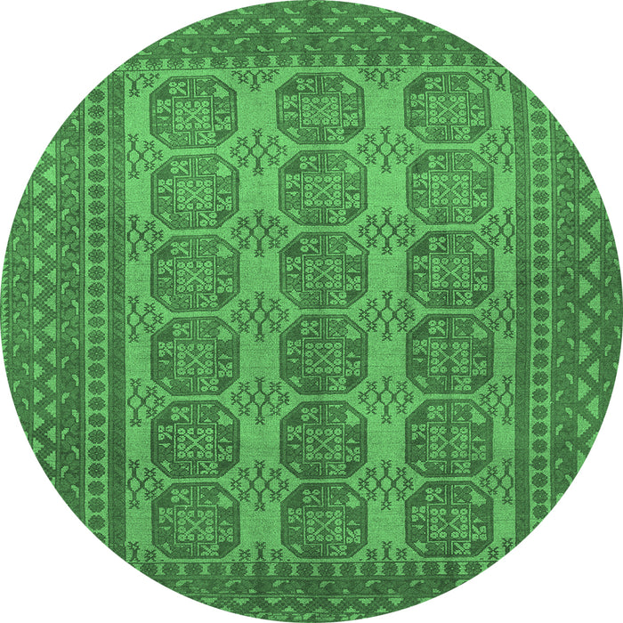 Round Machine Washable Persian Emerald Green Traditional Area Rugs, wshtr1724emgrn