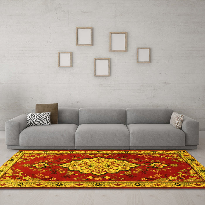 Machine Washable Persian Yellow Traditional Rug in a Living Room, wshtr1725yw