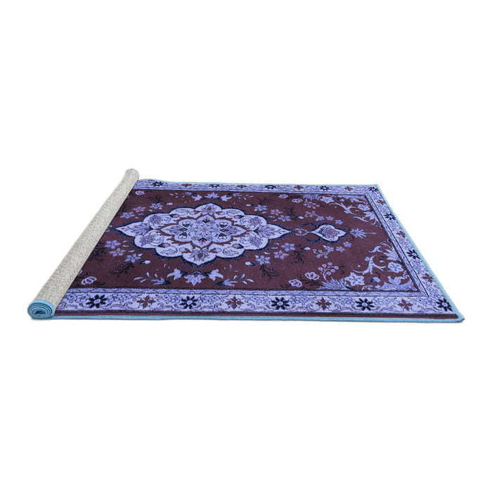 Sideview of Machine Washable Persian Blue Traditional Rug, wshtr1725blu