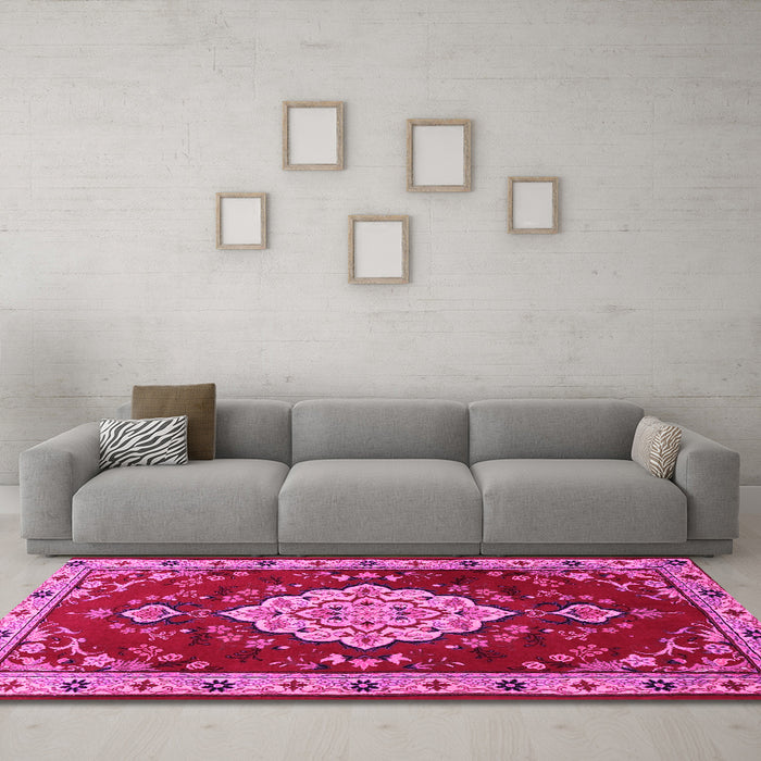 Machine Washable Persian Pink Traditional Rug in a Living Room, wshtr1725pnk