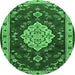 Round Machine Washable Persian Emerald Green Traditional Area Rugs, wshtr1725emgrn