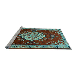 Sideview of Machine Washable Persian Light Blue Traditional Rug, wshtr1725lblu