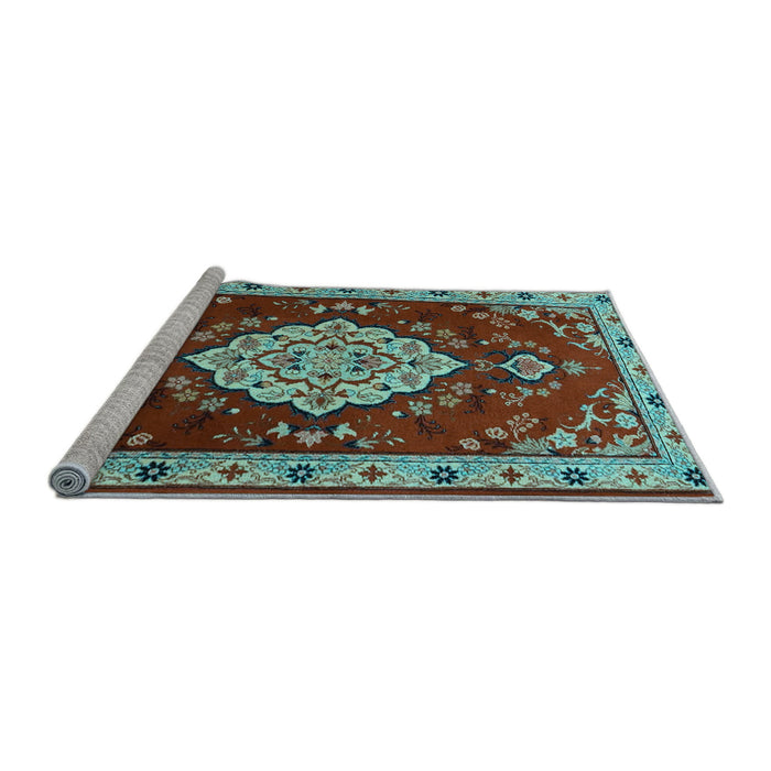 Sideview of Machine Washable Persian Light Blue Traditional Rug, wshtr1725lblu