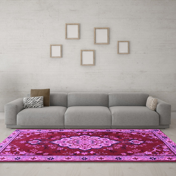 Machine Washable Persian Purple Traditional Area Rugs in a Living Room, wshtr1725pur
