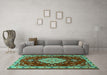 Machine Washable Persian Turquoise Traditional Area Rugs in a Living Room,, wshtr1725turq