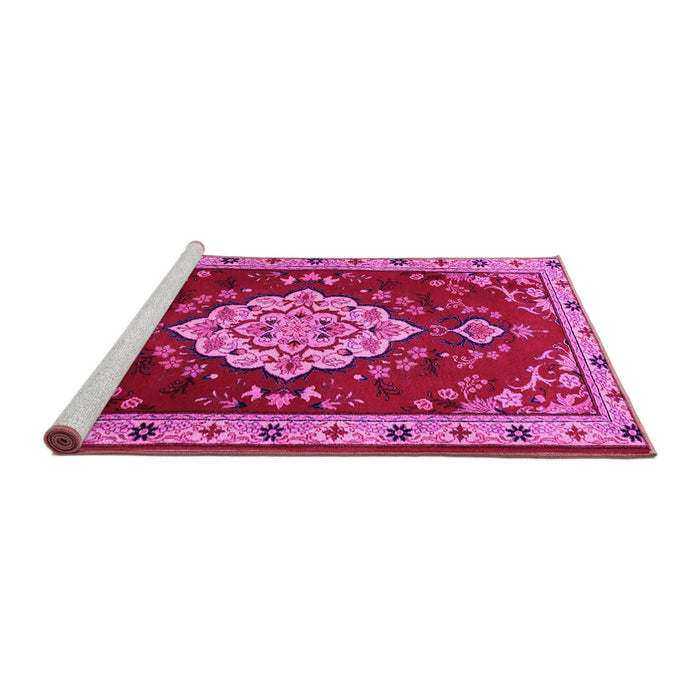 Sideview of Machine Washable Persian Pink Traditional Rug, wshtr1725pnk