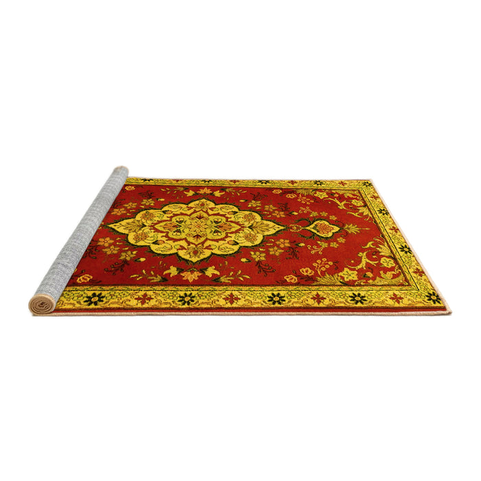 Sideview of Machine Washable Persian Yellow Traditional Rug, wshtr1725yw