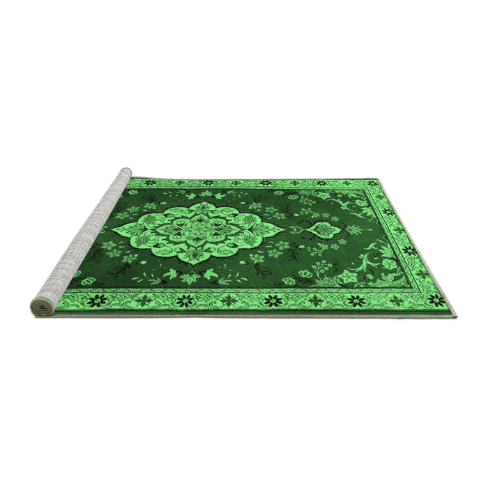 Sideview of Machine Washable Persian Emerald Green Traditional Area Rugs, wshtr1725emgrn