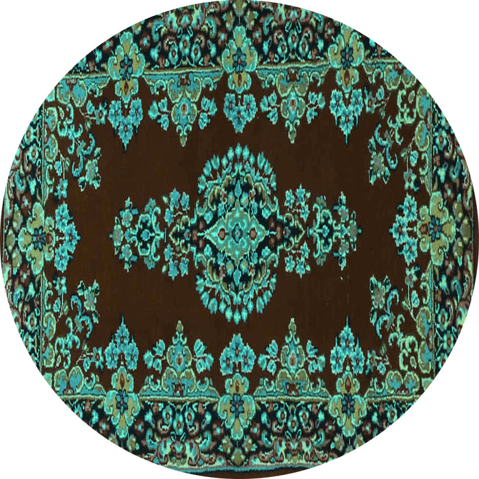 Round Persian Turquoise Traditional Rug, tr1726turq