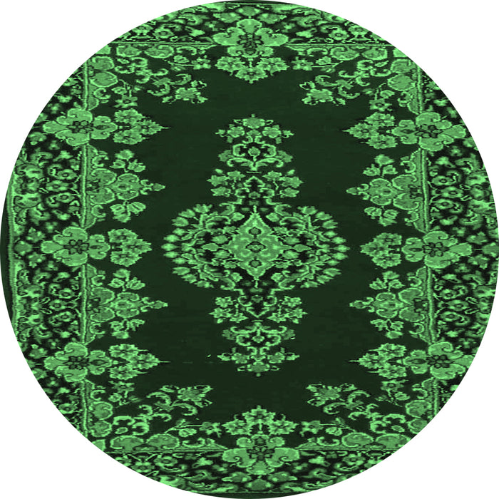 Round Persian Emerald Green Traditional Rug, tr1726emgrn