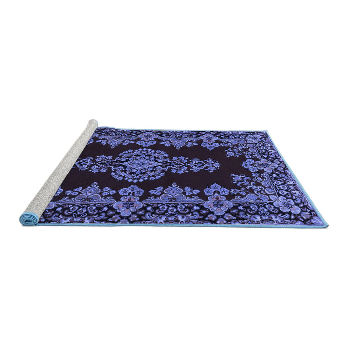 Sideview of Machine Washable Persian Blue Traditional Rug, wshtr1726blu