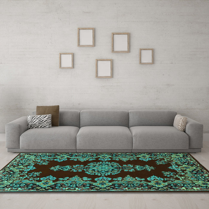 Machine Washable Persian Turquoise Traditional Area Rugs in a Living Room,, wshtr1726turq