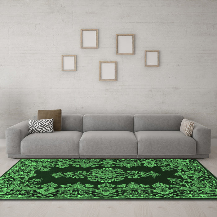 Machine Washable Persian Emerald Green Traditional Area Rugs in a Living Room,, wshtr1726emgrn