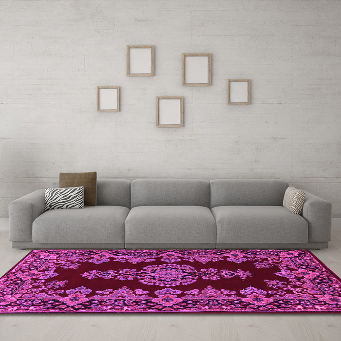 Machine Washable Persian Pink Traditional Rug in a Living Room, wshtr1726pnk
