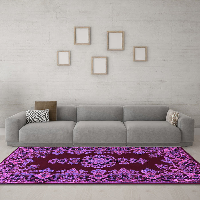 Machine Washable Persian Purple Traditional Area Rugs in a Living Room, wshtr1726pur