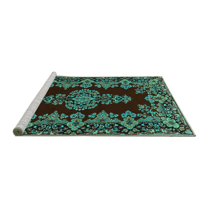 Sideview of Machine Washable Persian Turquoise Traditional Area Rugs, wshtr1726turq