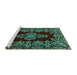 Sideview of Machine Washable Persian Turquoise Traditional Area Rugs, wshtr1726turq