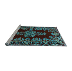 Sideview of Machine Washable Persian Light Blue Traditional Rug, wshtr1726lblu