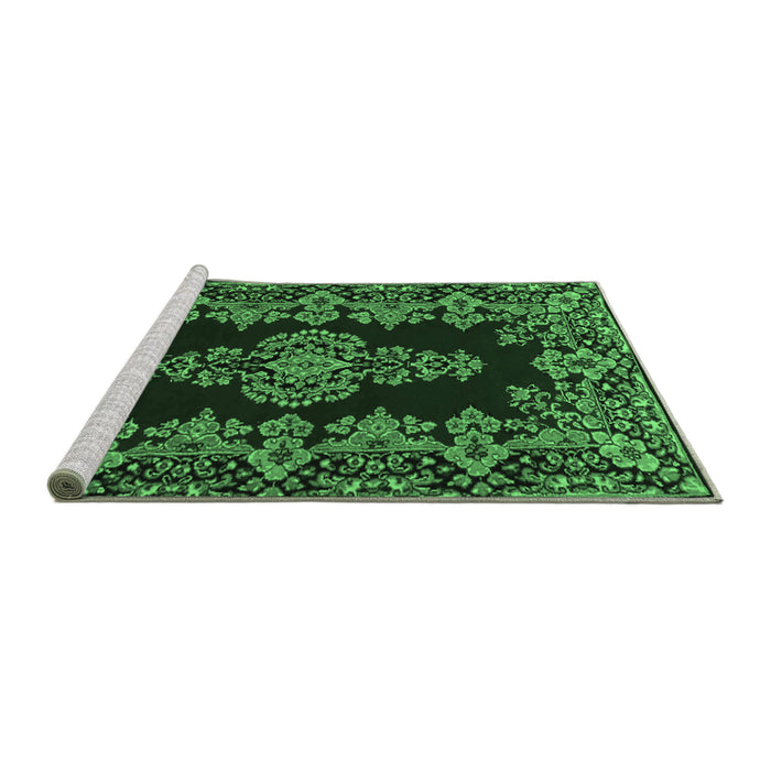 Sideview of Machine Washable Persian Emerald Green Traditional Area Rugs, wshtr1726emgrn