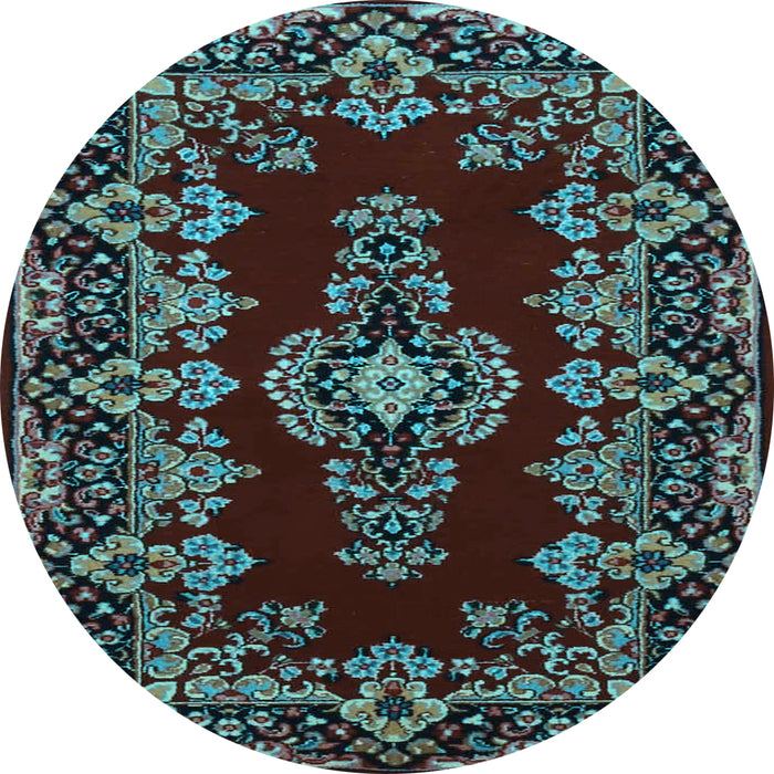 Round Medallion Light Blue Traditional Rug, tr1727lblu