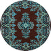 Round Medallion Light Blue Traditional Rug, tr1727lblu