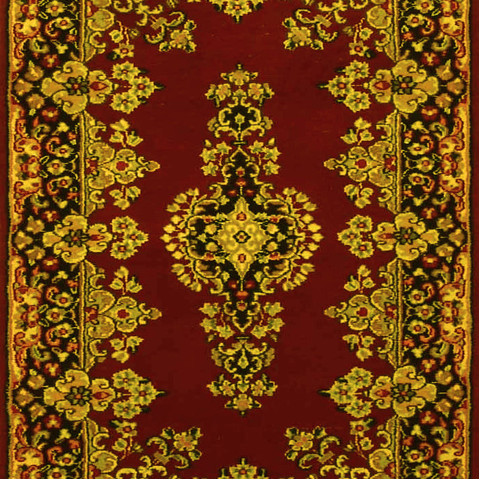 Machine Washable Medallion Yellow Traditional Rug, wshtr1727yw