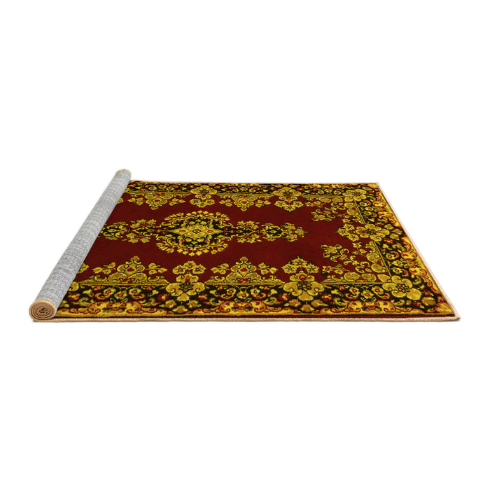 Sideview of Machine Washable Medallion Yellow Traditional Rug, wshtr1727yw