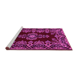 Sideview of Machine Washable Medallion Pink Traditional Rug, wshtr1727pnk
