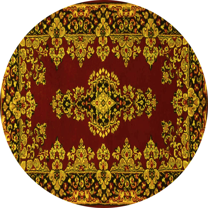 Round Medallion Yellow Traditional Rug, tr1727yw